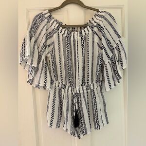 Women’s Navy & White Striped Off-Shoulder Romper